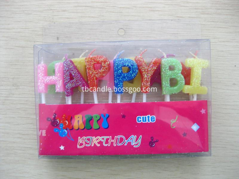 HAPPY BIRTHDAY letter candle with glitter powder