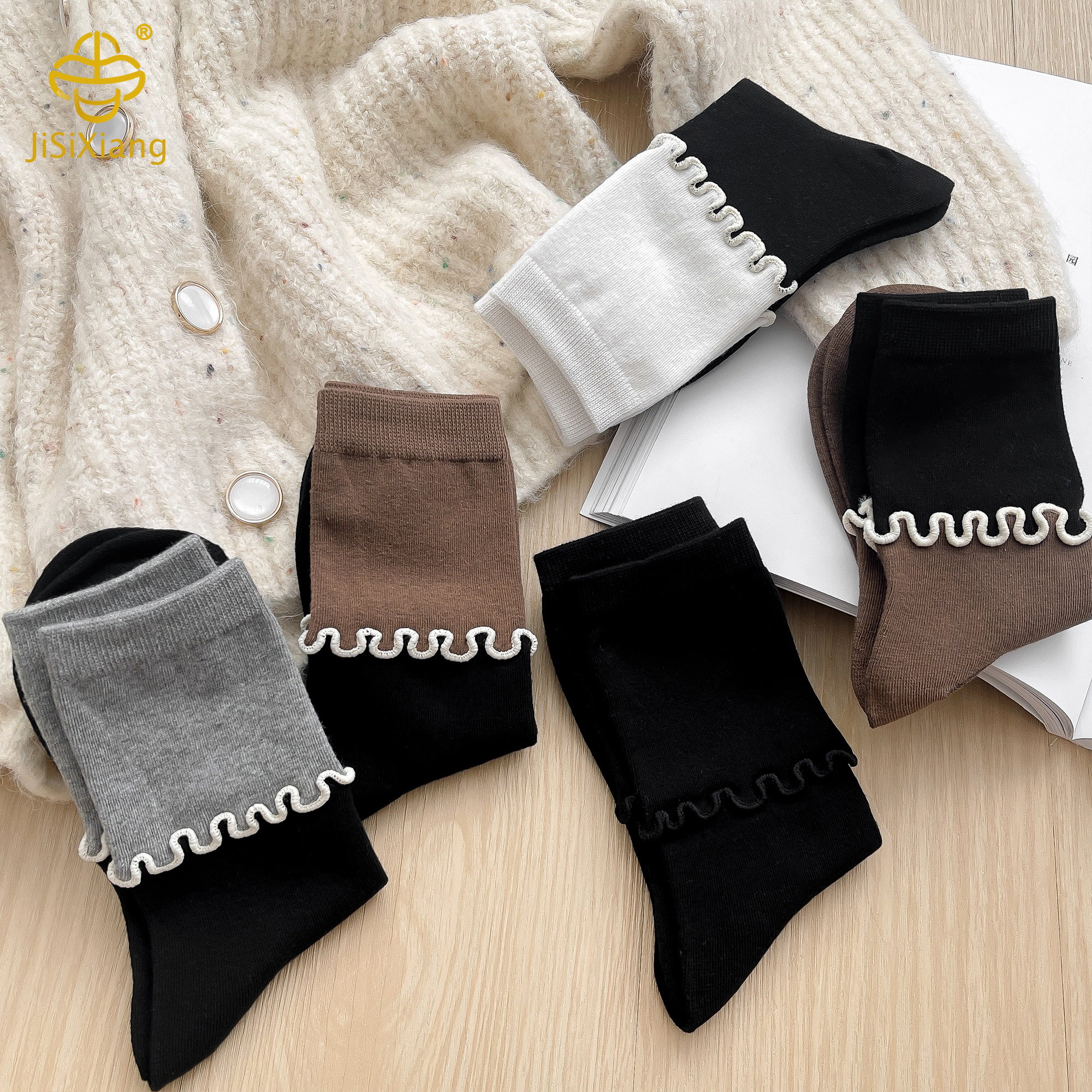 version of contrasting colored socks with black fungus edges and stacked socks version of contrasting colored socks with black fungus edges and stacked socks