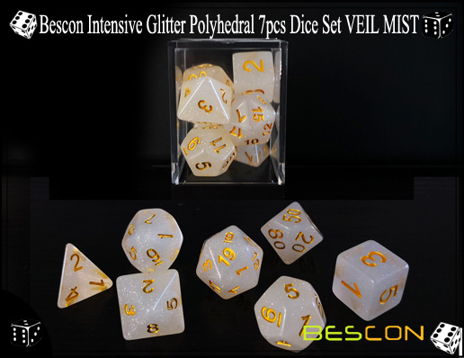 Bescon Intensive Glitter Polyhedral 7pcs Juego de dados VEIL MIST-1 Bescon Intensive Glitter Polyhedral 7pcs Dice Set VEIL MIST-1
