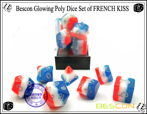Bescon Glowing Poly Dice Set of FRENCH KISS-7 Bescon Glowing Poly Dice Set of FRENCH KISS-7
