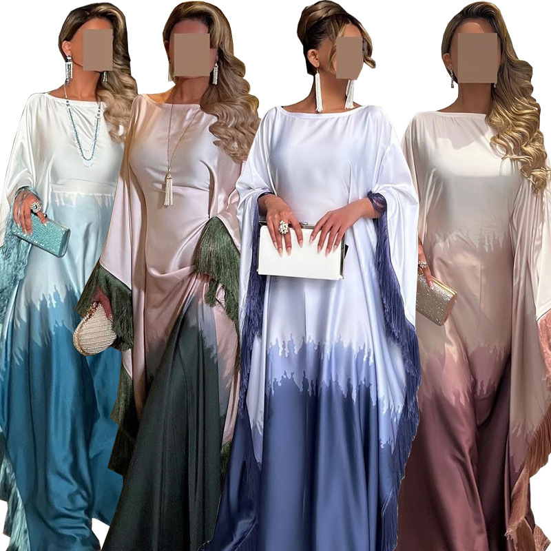 Tassel Gradient Print Abaya Dress (2) Tassel Gradient Print Abaya Dress