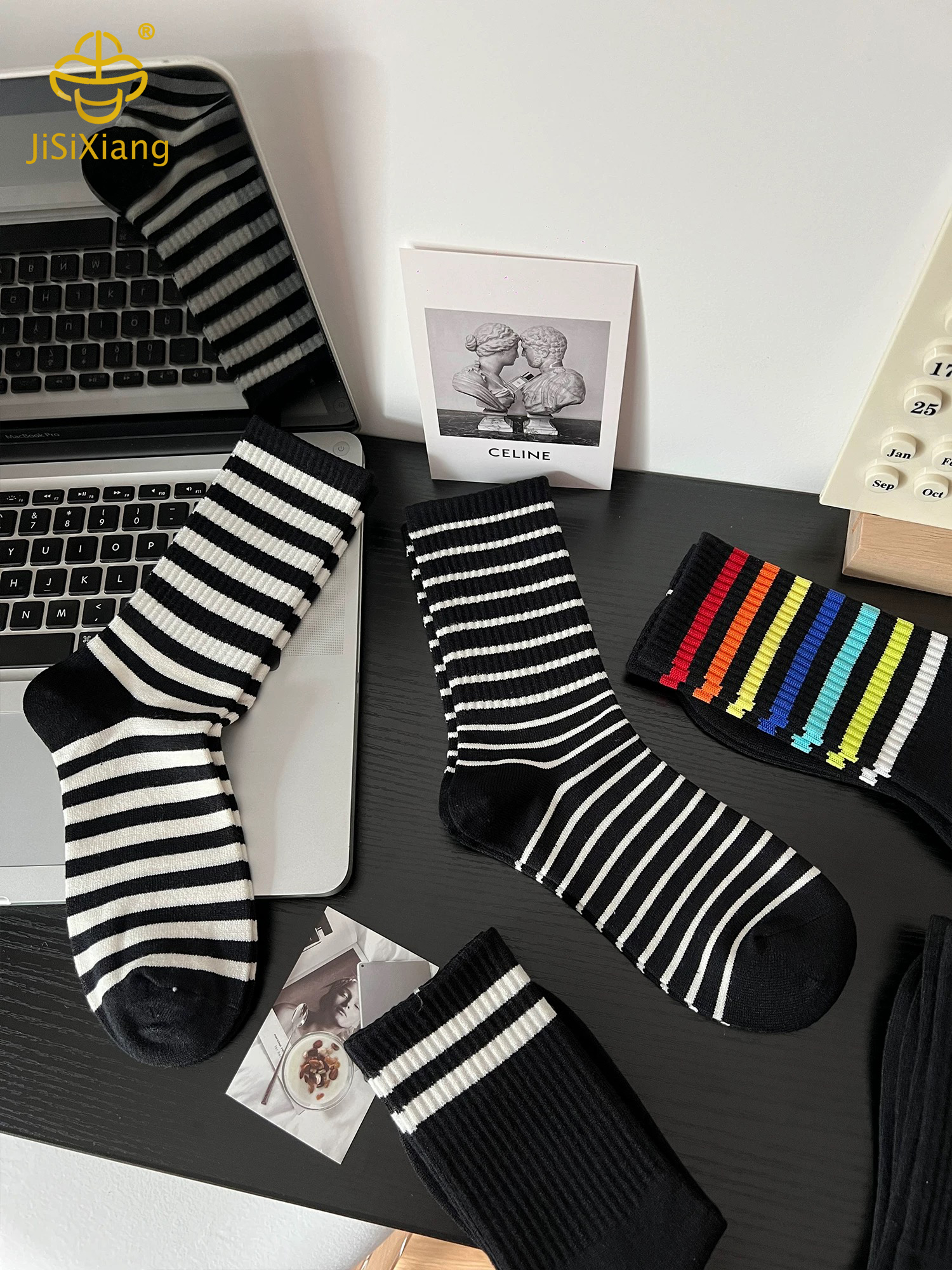 Korean version of cashmere thick striped high-tube socks Korean version of cashmere thick striped high-tube socks