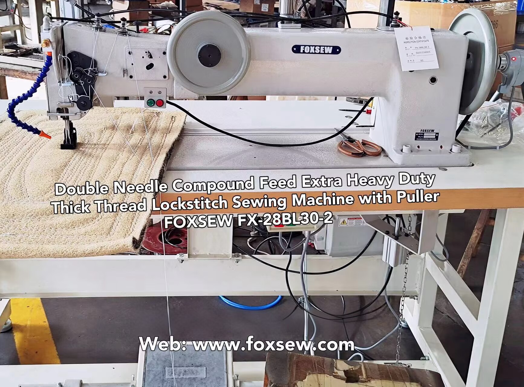 Long Arm Double Needte Triple Feed Extra Heavy Duty Lockstitch Sewing Machine with Puller FOXSEW FX-28BL30-2 -C Long Arm Double Needte Triple Feed Extra Heavy Duty Lockstitch Sewing Machine with Puller FOXSEW FX-28BL30-2 -C