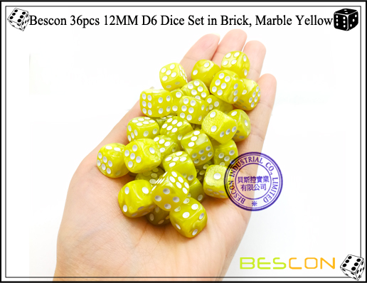 Bescon 36pcs 12MM D6 dados establecidos en ladrillo, mármol amarillo-4 Bescon 36pcs 12MM D6 Dice Set in Brick, Marble Yellow-4