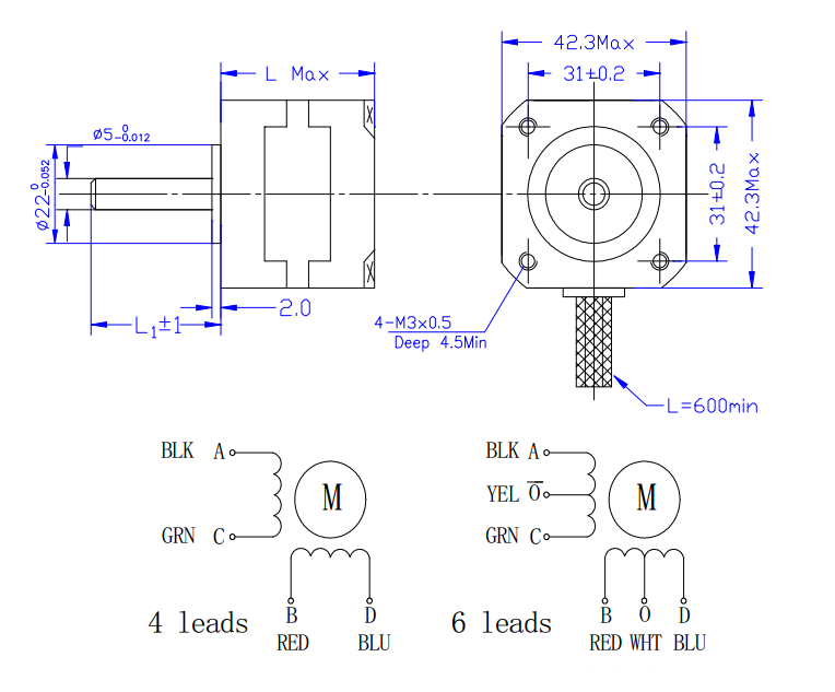 Square flange nema 17 hybrid stepper motor for printers , 12v stepper motor