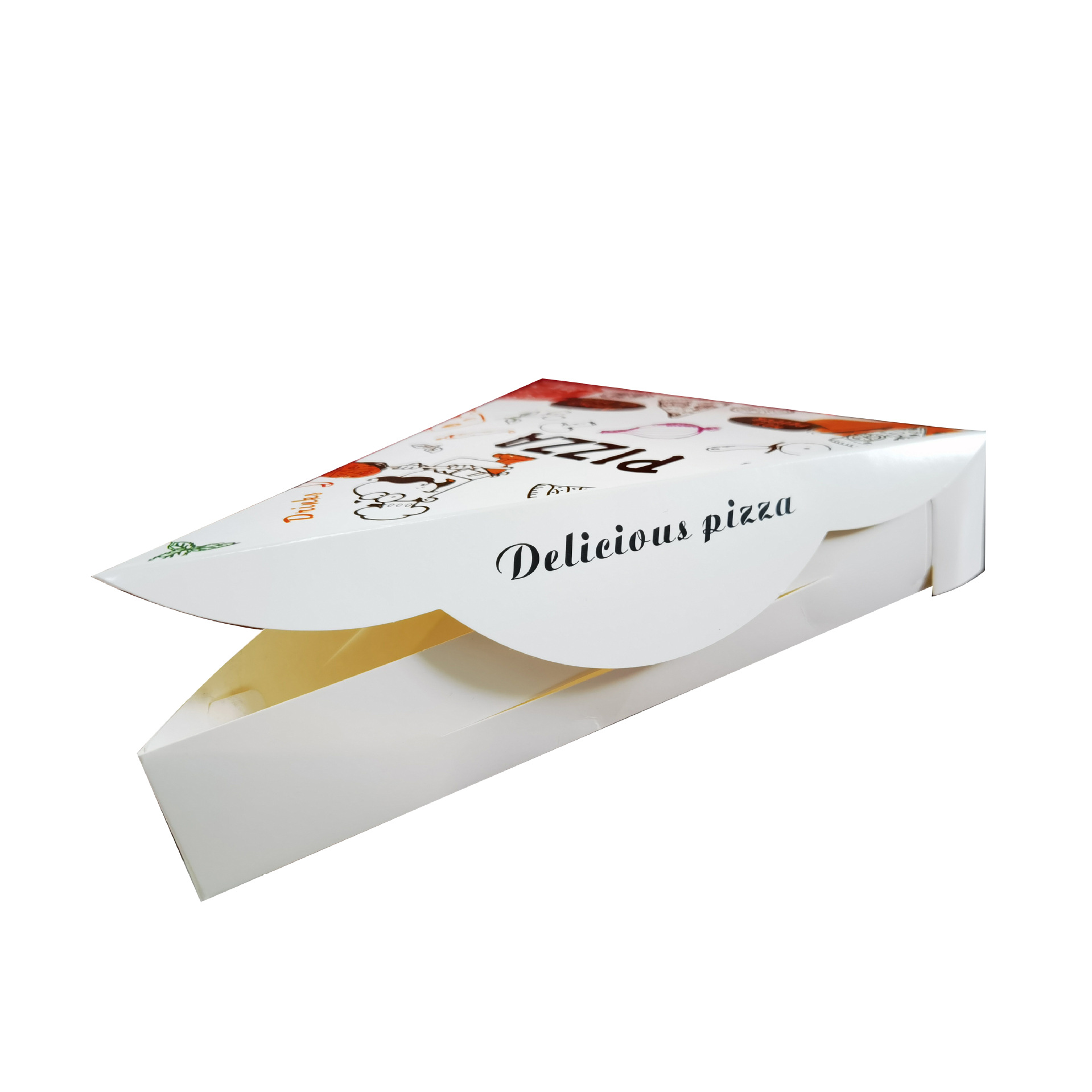 Custom triangular pizza box with logo food packing The triangular pizza box is made of food grade white cardboard material, which can directly contact food and ensure food safety. We can customize logos with rich colors and clear printing. The pizza box is made of thickened material, it has strong load-bearing capacity, is more sturdy and durable, ensuring product quality. In addition, the triangle shape pizza box also has waterproof, moisture-proof, strong load-bearing capacity and good cushioning functions, which can be used with confidence Product Description Item: Pizza box Usage: take away food, pizza, chicken nuggets, cupcake, bread, etcFood, etc. MOQ: 500pcs (The larger the quantity, the cheaper the individual price.) Size: custom Logo: custom Material Option: 3 layers corrugated board, etc Sample: 1. Digital Sample time: 3-5 days 2.Sample fee: charge according to product details 3. Send sample: via TNT, UPS, FedEX, DHL, Express Lead time: About 10-15 days (Depends on quantity) Packing: In Standard Export Box Or Customers' Specific Requirements Custom triangular pizza box with logo food packing The triangular pizza box is made of food grade white cardboard material, which can directly contact food and ensure food safety. We can customize logos with rich colors and clear printing. The pizza box is made of thickened material, it has strong load-bearing capacity, is more sturdy and durable, ensuring product quality. In addition, the triangle shape pizza box also has waterproof, moisture-proof, strong load-bearing capacity and good cushioning functions, which can be used with confidence Product Description Item: Pizza box Usage: take away food, pizza, chicken nuggets, cupcake, bread, etcFood, etc. MOQ: 500pcs (The larger the quantity, the cheaper the individual price.) Size: custom Logo: custom Material Option: 3 layers corrugated board, etc Sample: 1. Digital Sample time: 3-5 days 2.Sample fee: charge according to product details 3. Send sample: via TNT, UPS, FedEX, DHL, Express Lead time: About 10-15 days (Depends on quantity) Packing: In Standard Export Box Or Customers' Specific Requirements
