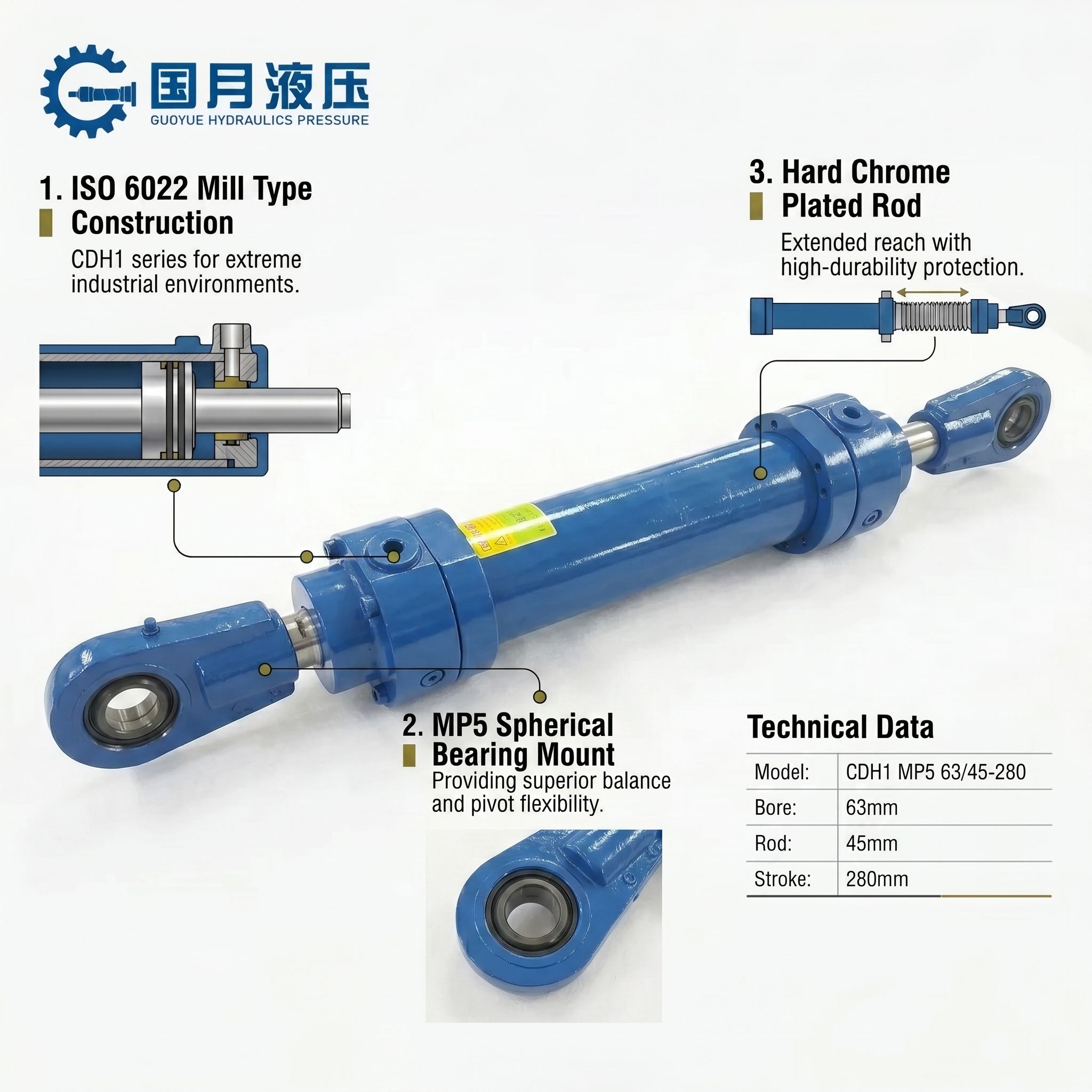 CDH1 MP5 63/45-280 Hydraulic Cylinder CDH1 MP5 63/45-280 Hydraulic Cylinder