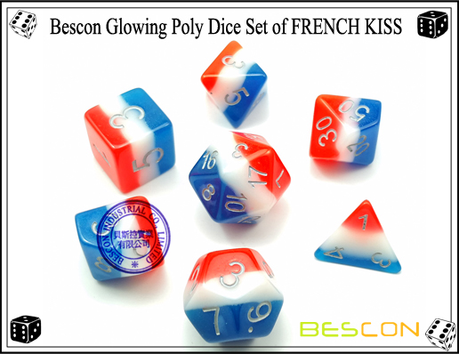 Bescon Glowing Poly Dice Set of FRENCH KISS-1 Bescon Glowing Poly Dice Set of FRENCH KISS-1