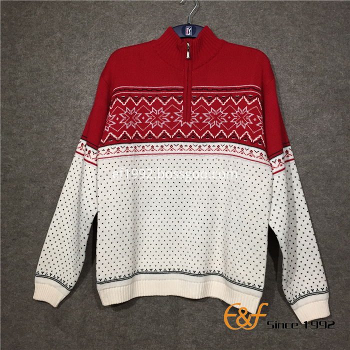 Zipper Half Turtleneck Sweater with Snowflake Pattern Zipper Half Turtleneck Sweater with Snowflake Pattern