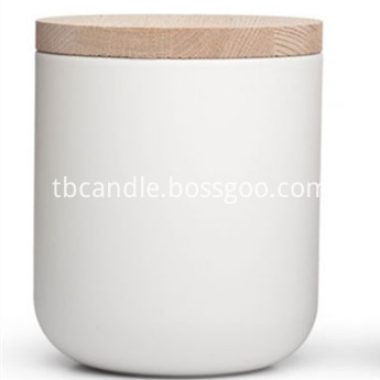 white ceramic vessel with wooden lid for soy candles