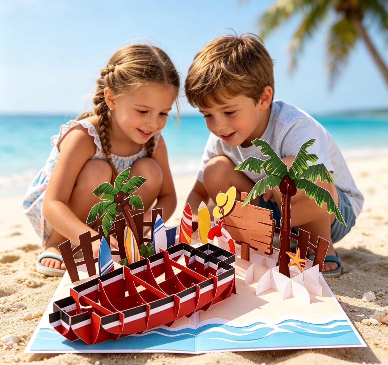 Birthday beach boat 3d card Birthday beach boat 3d card