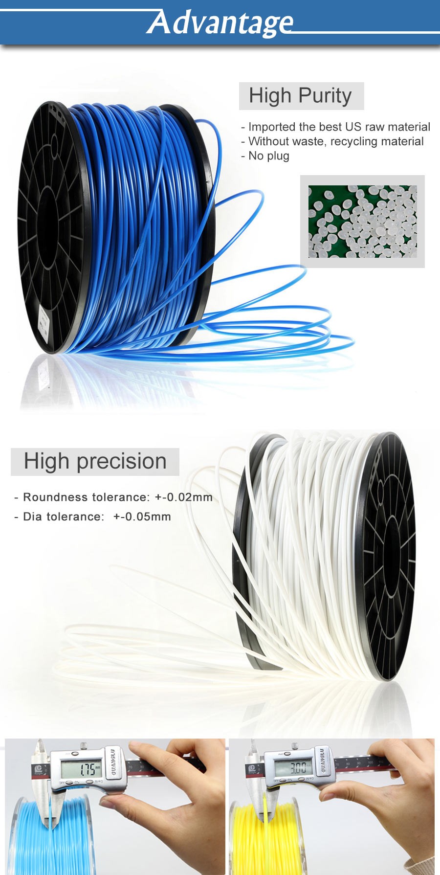 1.75mm 3mm abs pla 3d printer filament for 3d printer