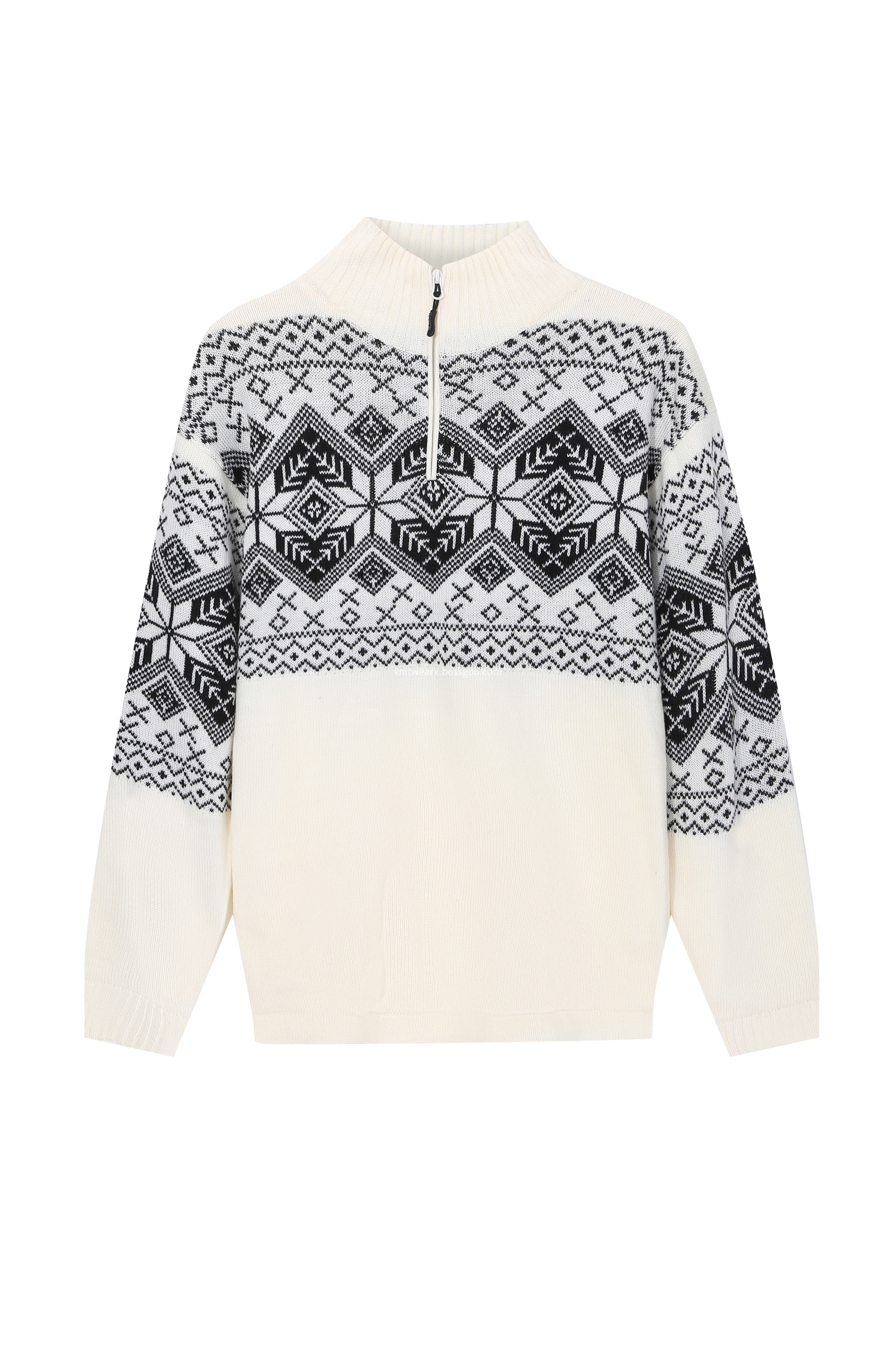 Men's Knitted Jacquard Half-Zip Lined Pullover