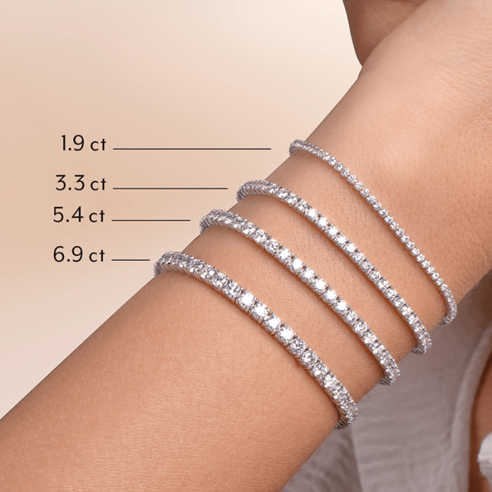 FLB-010 round diamond tennis bracelet range labeled 1.9ct 3.3ct 5.4ct and 6.9ct