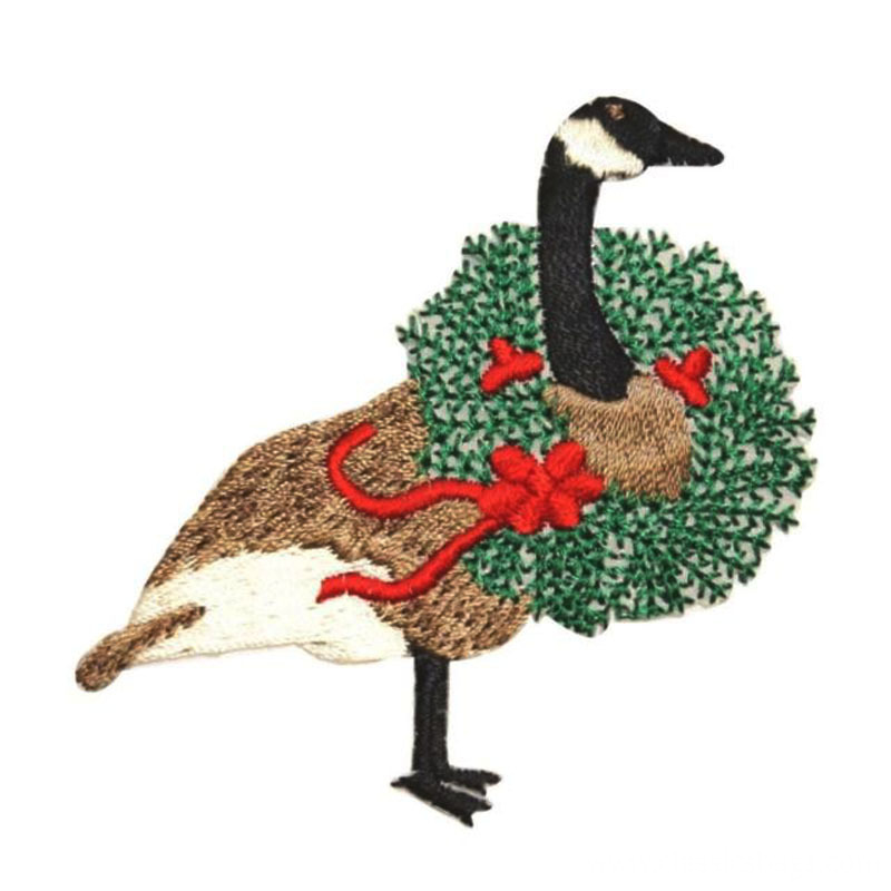 Goose With Wreath Patch Holiday Embroidered Patch Goose With Wreath Patch Holiday Embroidered Patch