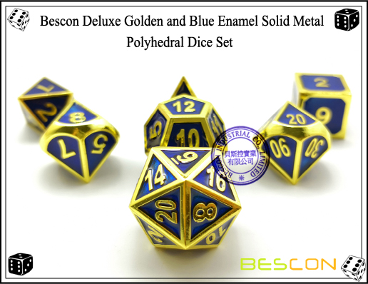 Bescon Deluxe Golden und Blau Emaille Solide Metall Polyhedral Rolle Spielen RPG Spiel Würfel Set (7 Ster in Pack) -1 Bescon Deluxe Golden and Blue Enamel Solid Metal Polyhedral Role Playing RPG Game Dice Set (7 Die in Pack)-1