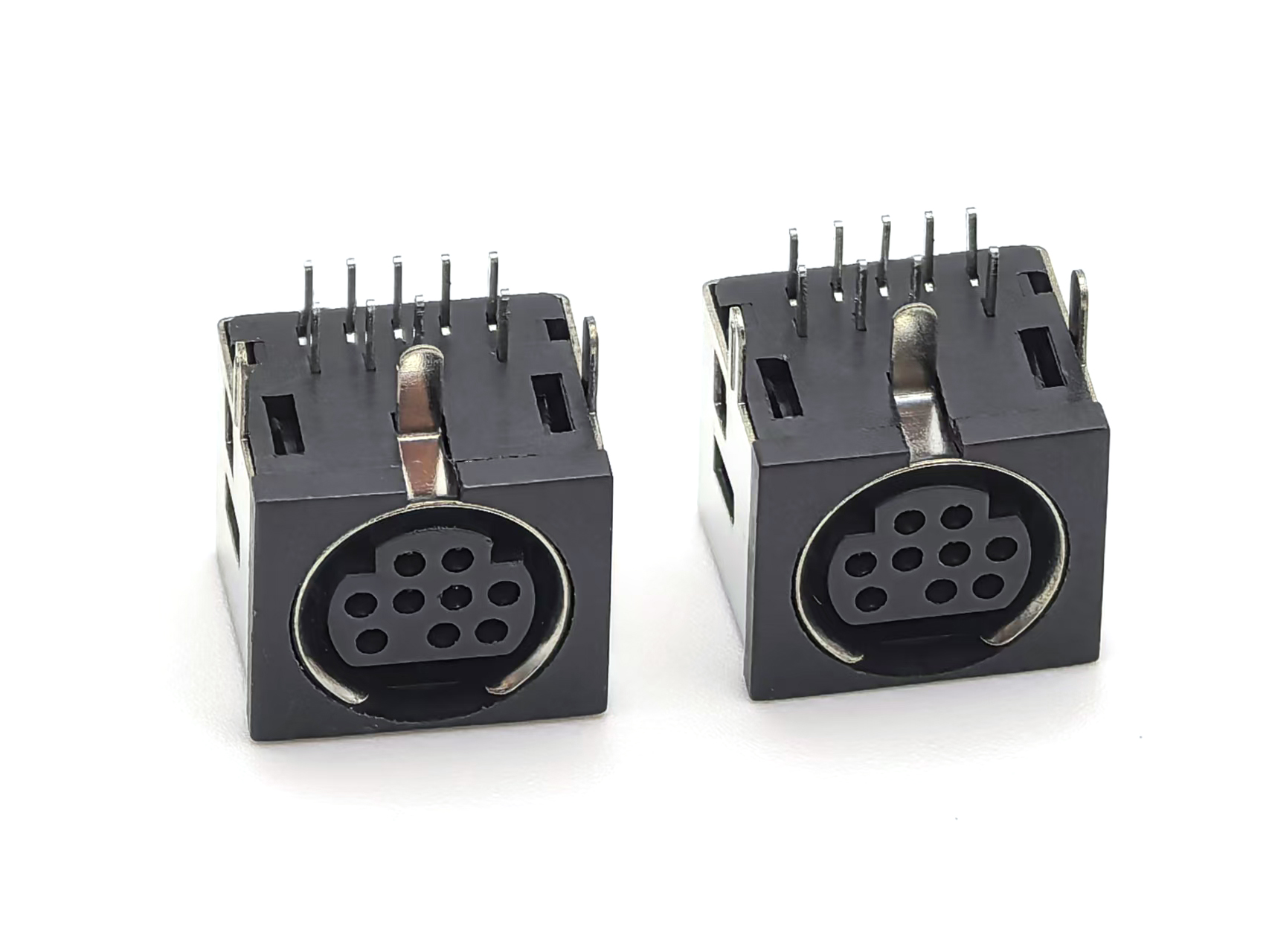 MINI DIN Connector Female Socket 90 Degree DIP Single Layer Copper Shell Nickel Plated Black 9P MINI DIN Connector Female Socket 90 Degree DIP Single Layer Copper Shell Nickel Plated Black 9P