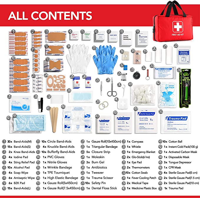 Botiquín de primeros auxilios con suministros médicos de grado hospitalario First Aid Kit with Hospital Grade Medical Supplies