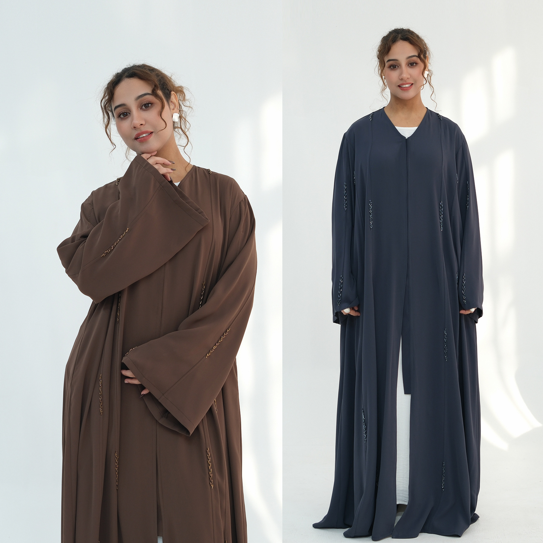 Hand Beaded Linen Abaya Embroidery Detail Hand Beaded Linen Abaya Embroidery Detail