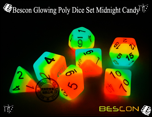Bescon Glühende Poly Würfel Set Midnight Candy-1 Bescon Glowing Poly Dice Set Midnight Candy-1