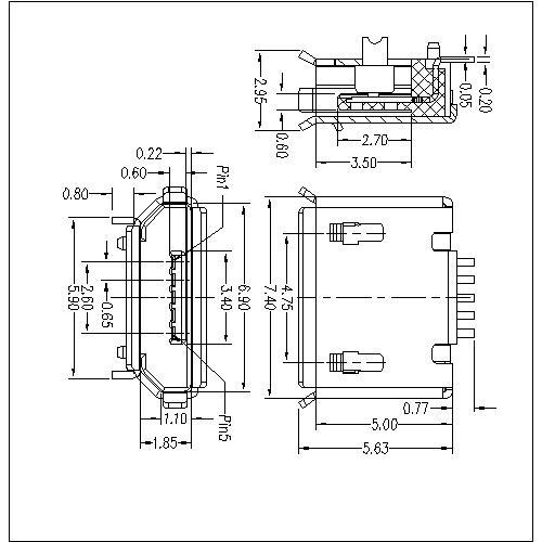 MUFM03 3-Micro USB 5P-Buchse B Typ SMT (Shell Dip) 0,75 MUFM03 3-Micro USB 5P Receptacle B Type SMT(Shell Dip)0.75