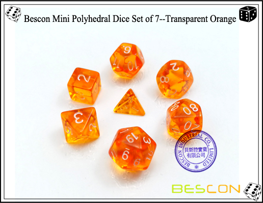 Bescon Mini Polyhedral Würfel Set von 7 - Transparent Orange-2 Bescon Mini Polyhedral Dice Set of 7--Transparent Orange-2
