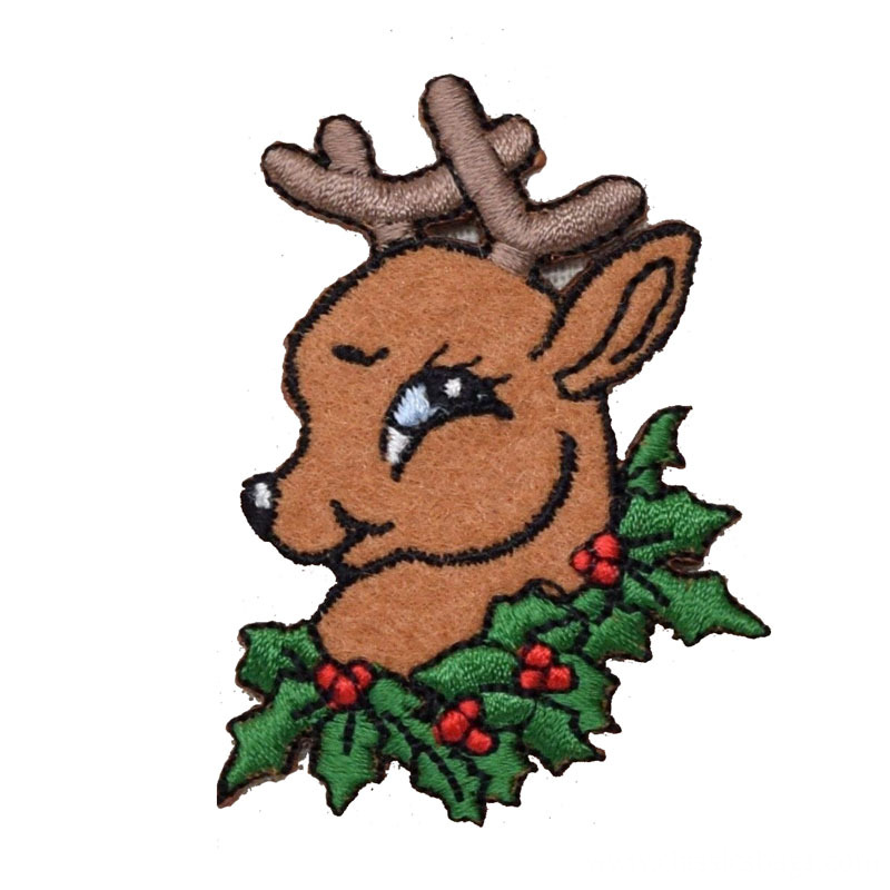 Christmas Reindeer Head With Holly Wreath Patch Christmas Reindeer Head With Holly Wreath Patch