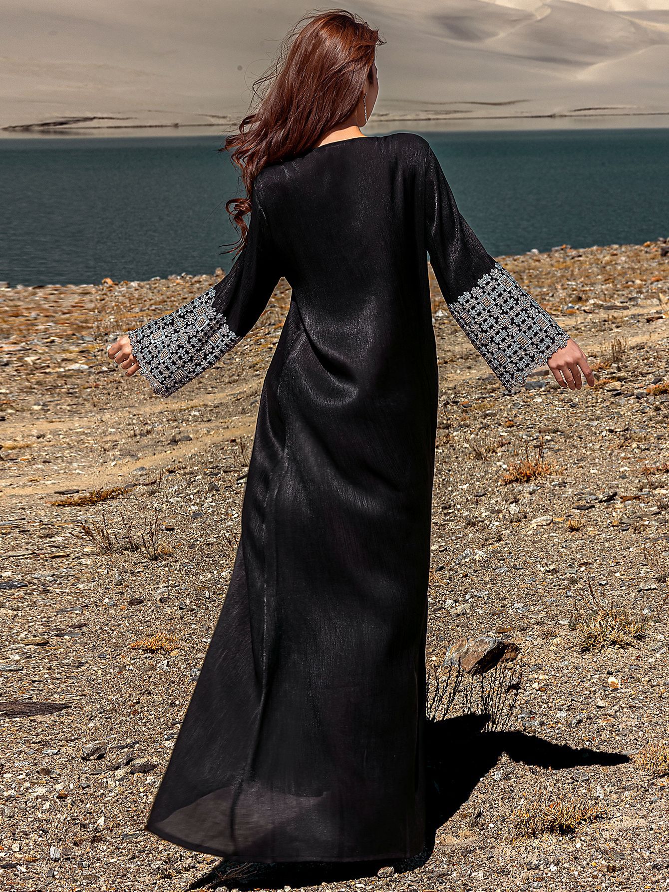 Black Embroidered Abaya Detail View 2 Black Embroidered Abaya Detail View 2