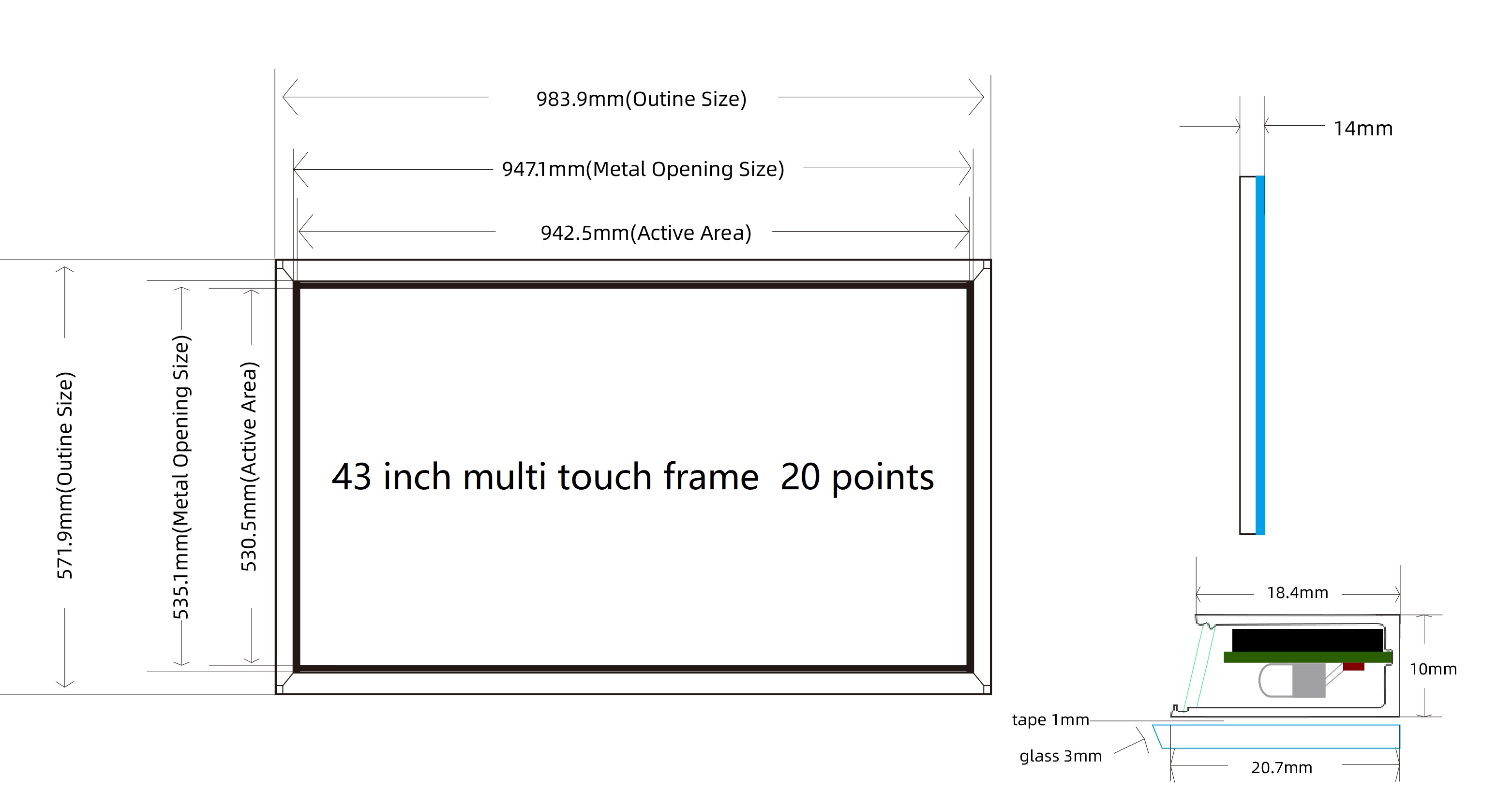 43 inch infrared touch frame-drawing 43 inch infrared touch frame-drawing
