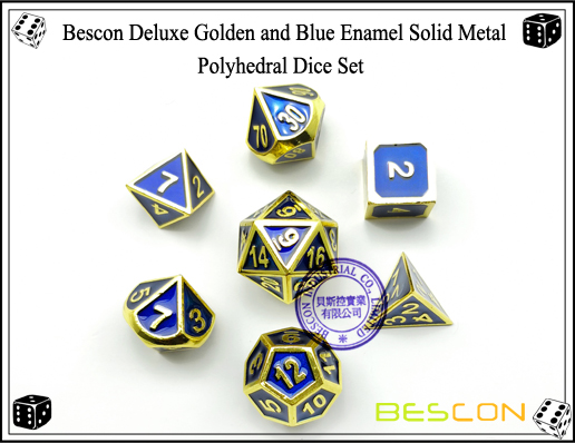 Bescon Deluxe Goldene und blaue Emaille Solide Metall Polyhedral Rolle Spielen RPG Spiel Würfel Set (7 Ster in Pack) -4 Bescon Deluxe Golden and Blue Enamel Solid Metal Polyhedral Role Playing RPG Game Dice Set (7 Die in Pack)-4