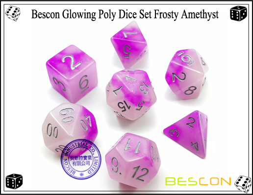 Ensemble de dés poly Gluant Bescon givré améthyste-1 Bescon Glowing Poly Dice Set Frosty Amethyst-1