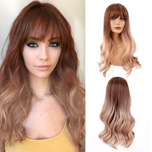 Brown Ash Long Wavy Synthetic Wig With Bangs Supplier, Supply Various Brown Ash Long Wavy Synthetic Wig With Bangs of High Quality