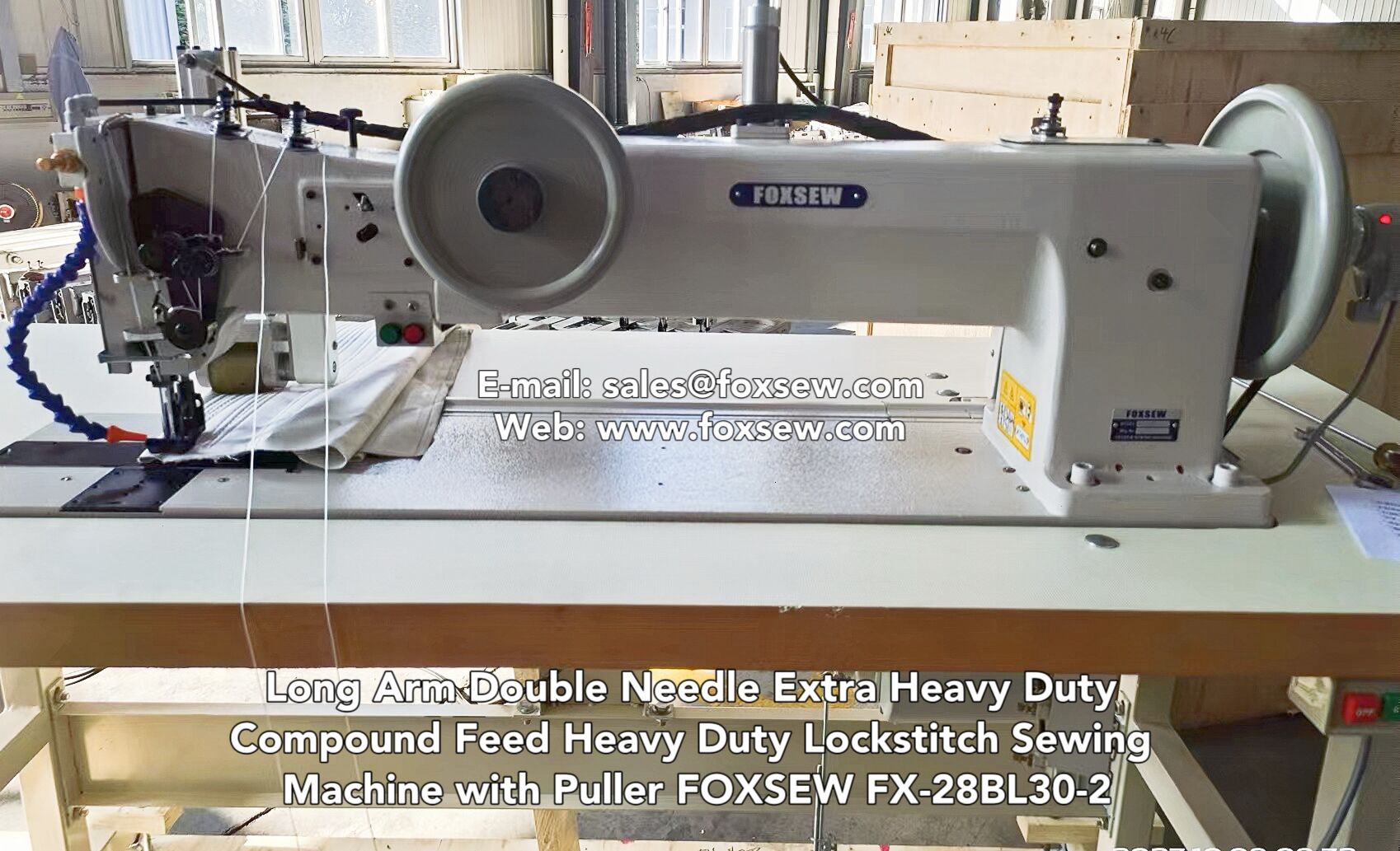 Long Arm Double Needle Compound Feed Extra Heavy Duty Thick Thread Lockstitch Sewing Machine with Puller FOXSEW FX-28BL30-2 Long Arm Double Needle Compound Feed Extra Heavy Duty Thick Thread Lockstitch Sewing Machine with Puller FOXSEW FX-28BL30-2