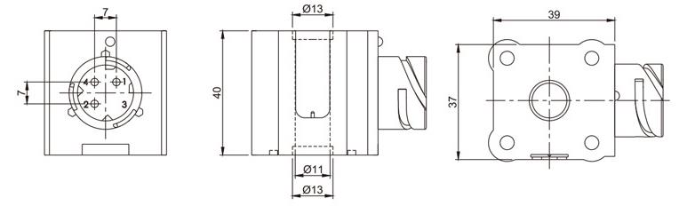Dimensions hors tout des bobines magnétiques électriques ZR-D005 en ABS de 11 mm de diamètre Overall dimension of ZR-D005 ABS 11mm Hole Diameter Electric Magnetic Coils