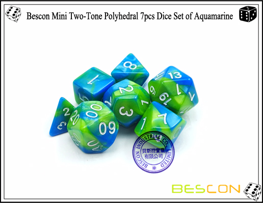 Bescon Mini Two-Tone Polyhedral 7pcs Dice Set of Aquamarine-5 Bescon Mini Two-Tone Polyhedral 7pcs Dice Set of Aquamarine-5