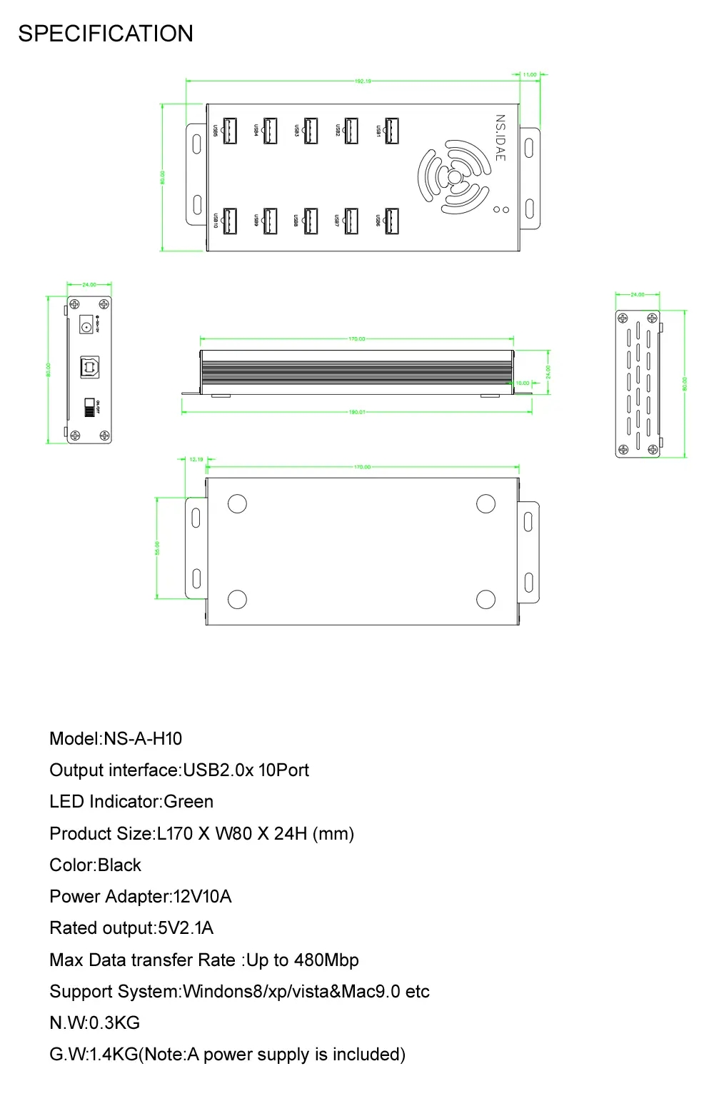 10port usb2.0 hub specifications and floor plan 10port usb2.0 hub specifications and floor plan