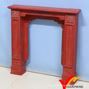 Kd Vintage Antique Red Color French Wooden Fireplace Mantel With