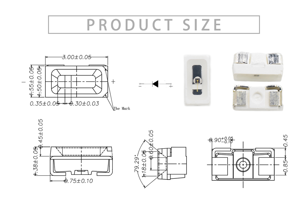 Size of SMD LED 850nm 3015FIRC-85L14I100 Side view IR LED 850nm LED 3014 SMD LED Mini SMD LED IR LED
