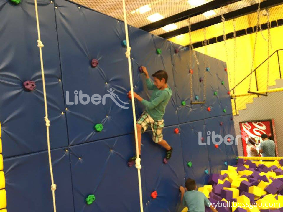 climbing wall of trampoline park