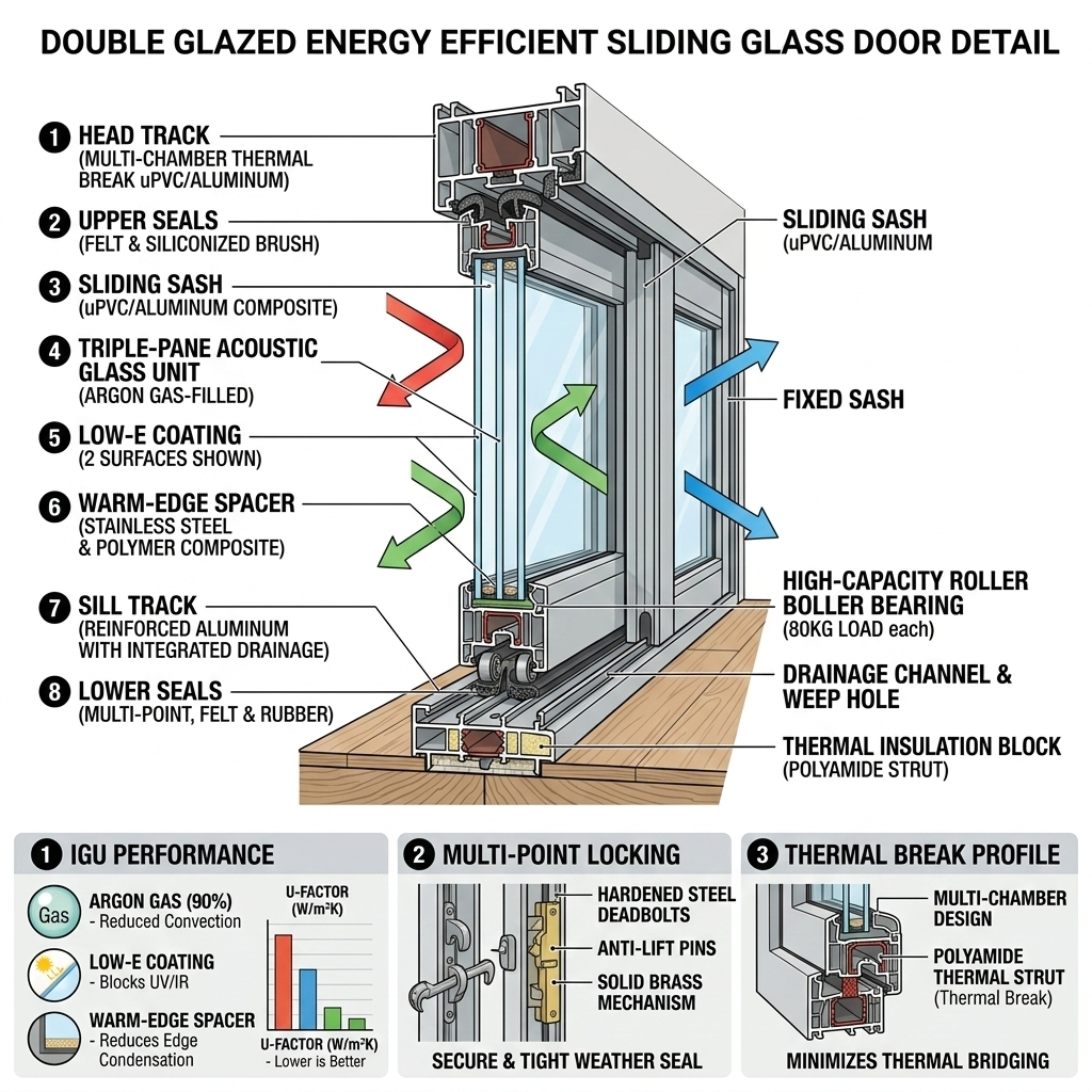 Double Glazed Energy Efficient Sliding Glass Door Detail