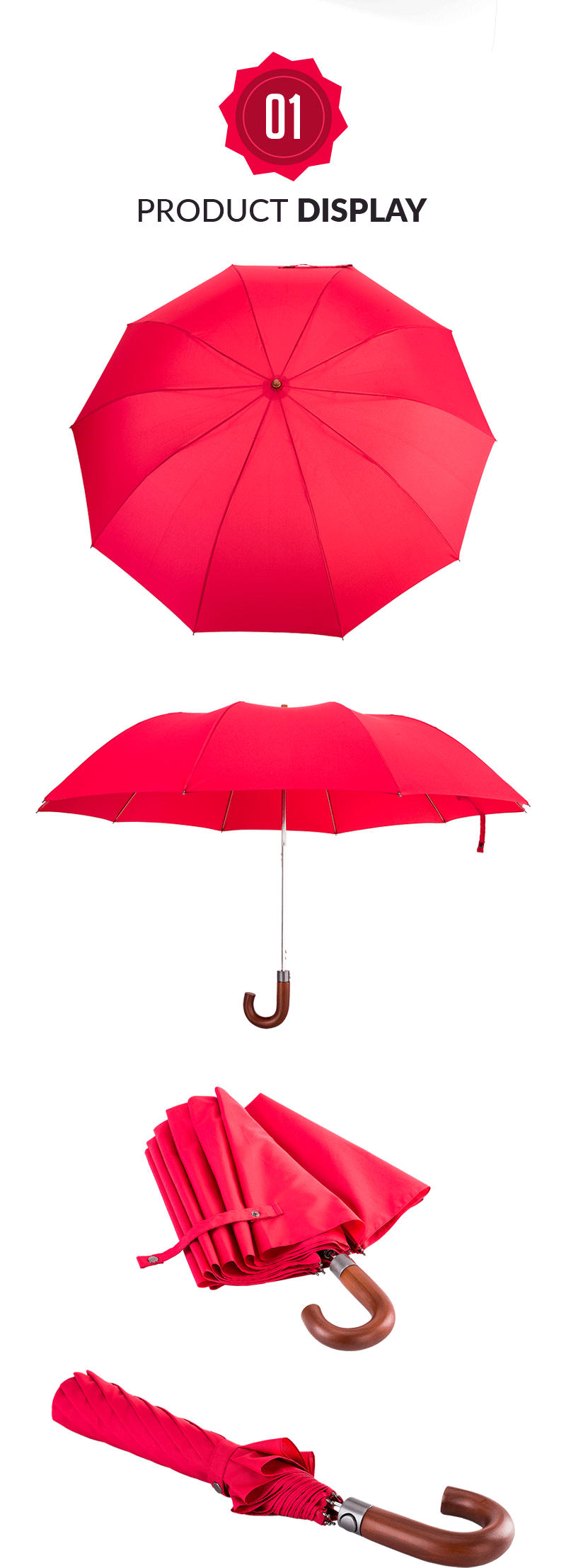 Oem houten handvat 2 opvouwbare paraplu Oem Wooden Handle 2 Folding Umbrella