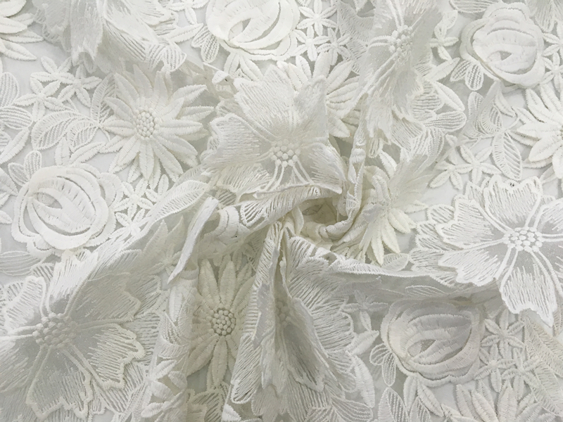3D Ткань ручной вышивки цветов 3D Handmade Flower Embroidery Fabric