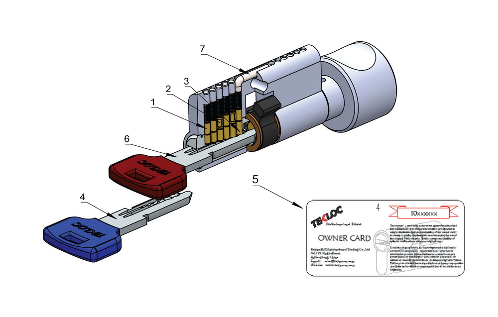 Knob sided computer key euro cylinder Knob sided computer key euro cylinder