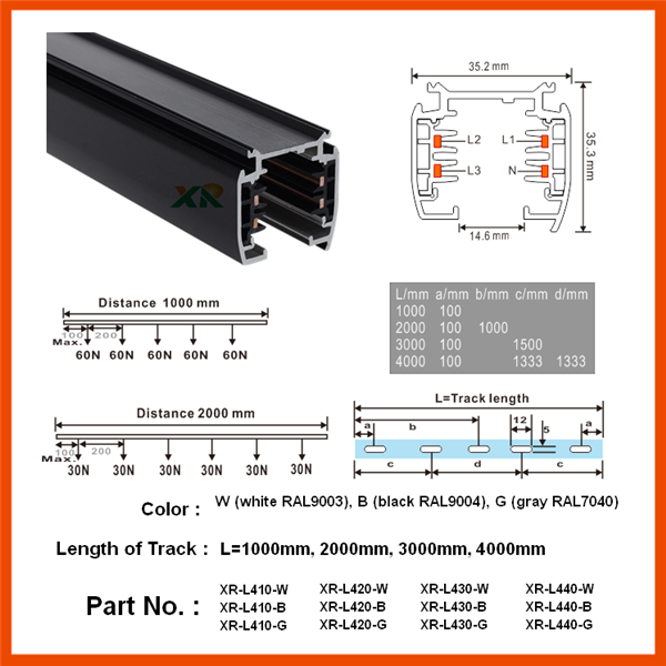 4 Wires Track lighting System