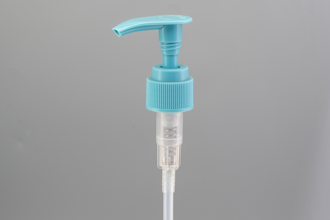 Custom 20/410 Blue Ribbed Up-Down Lock Lotion Pump Custom 20/410 Blue Ribbed Up-Down Lock Lotion Pump