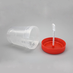 Medical plastic single use specimen cup with spoon