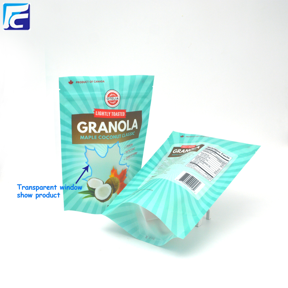 Saco de empacotamento de granola Ziplock resealable Resealable Ziplock Granola Packaging Bag
