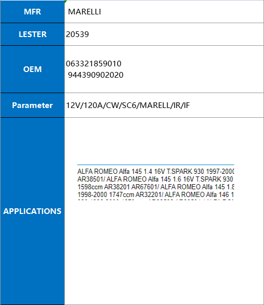 Alternator 20539-1 Alternator 20539-1
