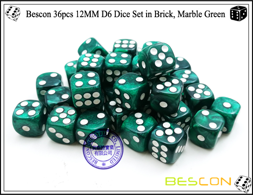 Juego de dados Bescon 36pcs 12MM D6 en ladrillo, mármol verde-5 Bescon 36pcs 12MM D6 Dice Set in Brick, Marble Green-5