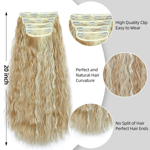 New Arrival Soft Fluffy 4pcs/set 20inch Corn Wave Clip in Synthetic Hair Extension Double Weft Thick Hairpieces for Women Supplier, Supply Various New Arrival Soft Fluffy 4pcs/set 20inch Corn Wave Clip in Synthetic Hair Extension Double Weft Thick Hairpieces for Women of High Quality